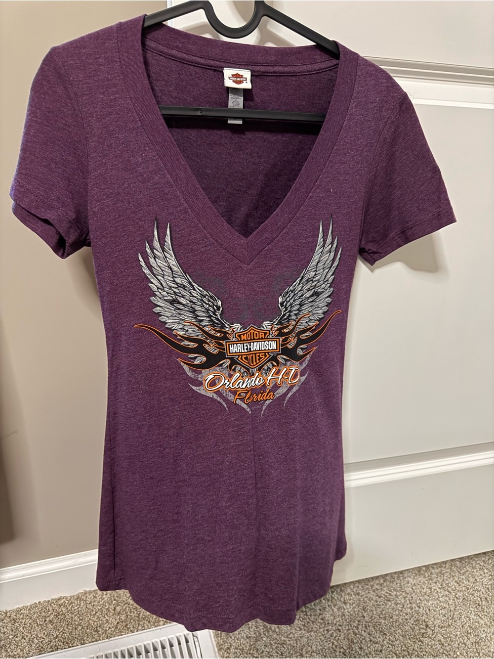 Harley-Davidson Women's Plum V-Neck Graphic Tee with Winged Logo